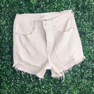 Aisen Jeans White High-Rise Distressed Denim Shorts